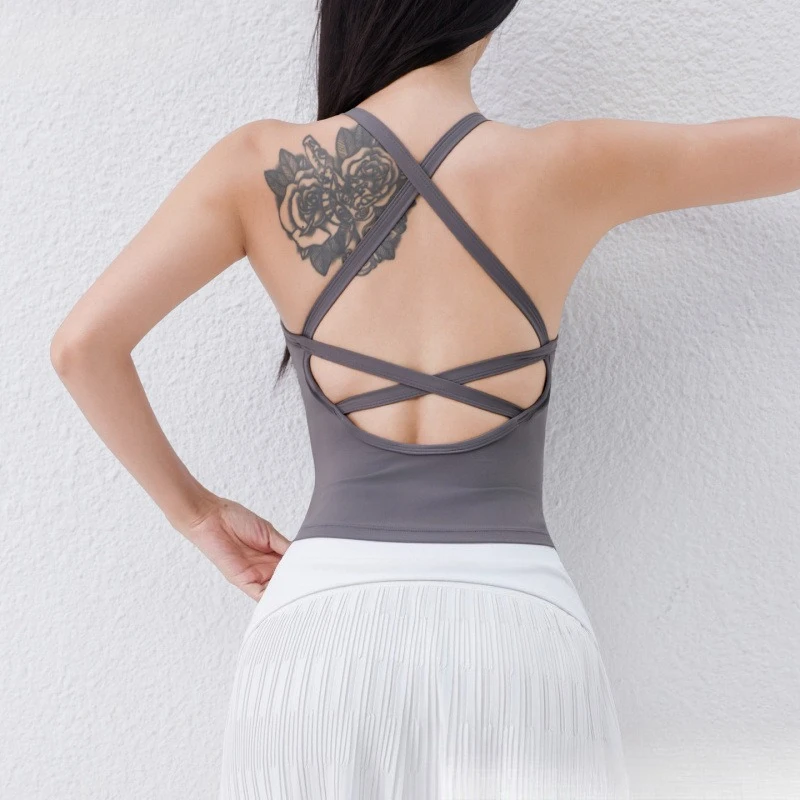 

Mileegirl Cross Back Women Yoga Bras Built-in Pads Sports Tank Tops Cross Back Gym Fintess Vest Sleeveless Workout Pilates Shirt
