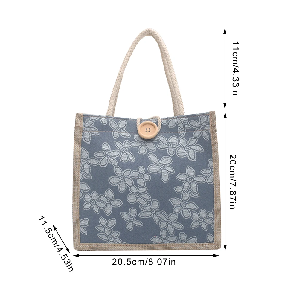 ISKYBOB Linen Shopping Bag for Women Fashion Casual Button Tote Bag Gift Bag Beach Handbag Large Capacity Grocery Bag Lunch Box