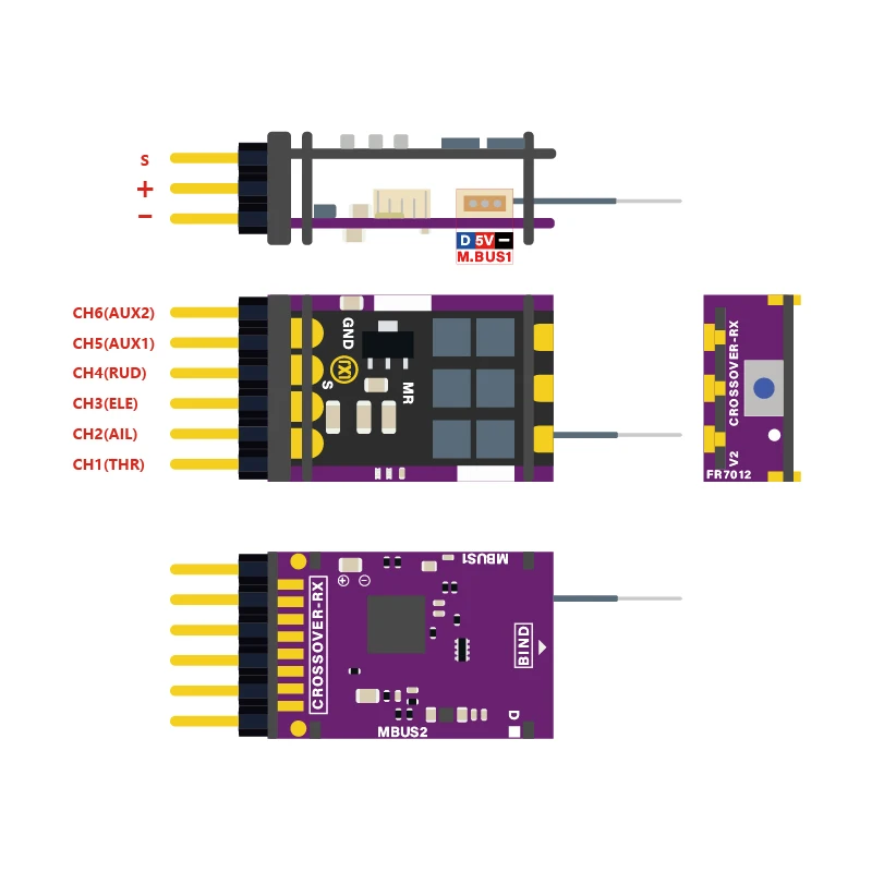 Récepteur 7CH du récepteur de CROSSOVER RX FR7012-S(SFHSS Futaba) avec ESC 2-3S/ESC sans balais/500-700M/F3P