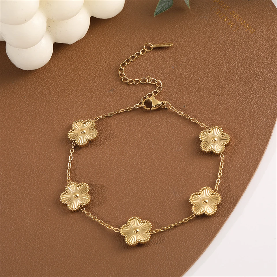 UILZ Simple 304L Stainless Steel Flower Bracelet For Women Golden Plum Blossom Temperament Bracelet Daily Workday Jewelry Gift image 3