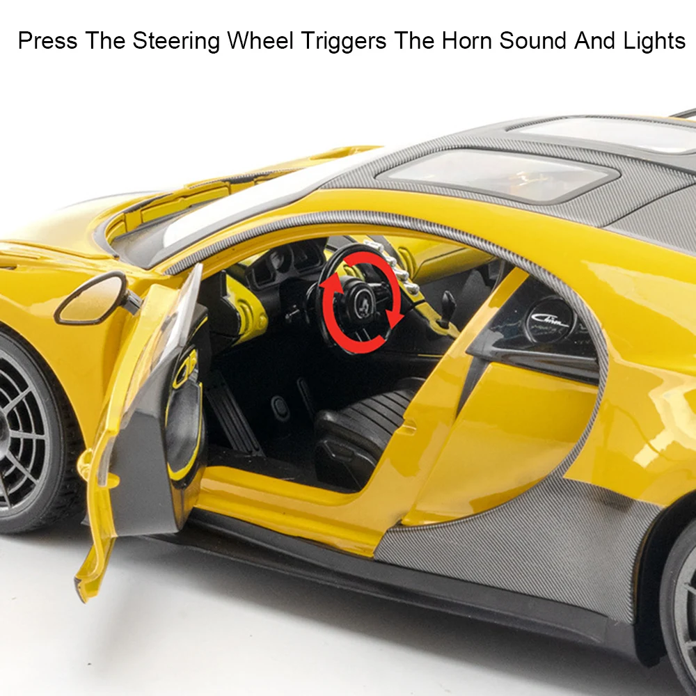 1:18 Schaal XE SV Project 8 Chiron Speelgoedmodel Autodeuren Geopend Geluid Licht Trek Sportwagens Schokabsorptiemodellen voor jongens