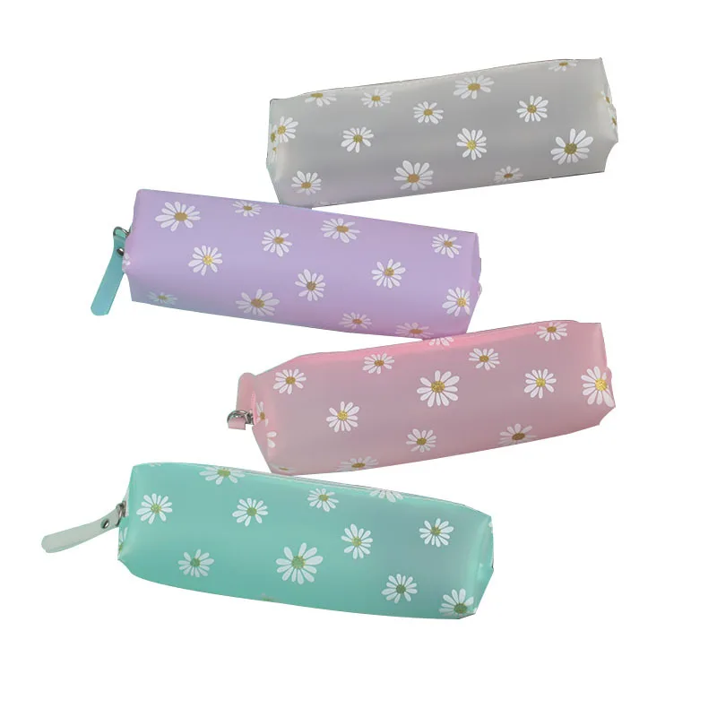 1Pcs Kawaii Transparent Pencil Case Daisy Gift Estuches School Pencil Box Pencilcase Pencil Bag School Supplies Stationery