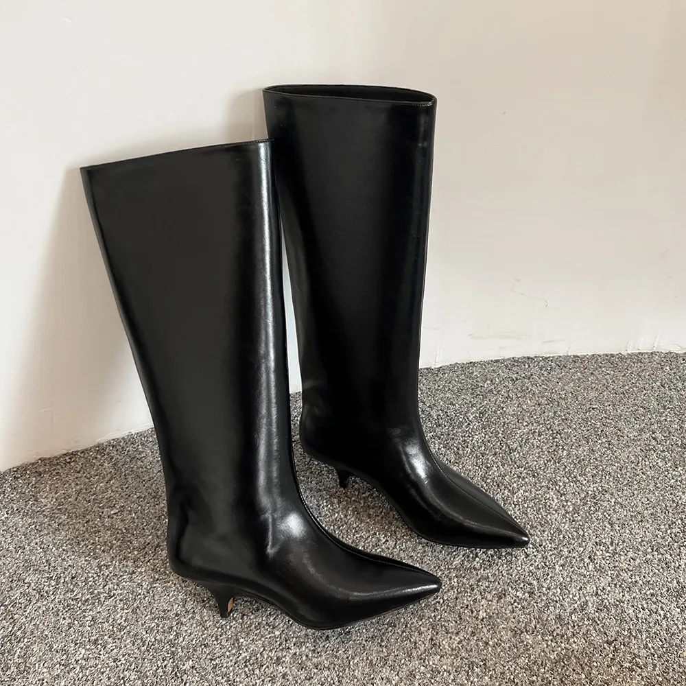 Aucegi 2026 جديد جلد طبيعي حذاء برقبة للركبة المرأة مثير أشار تو الانزلاق على هريرة الكعوب الخريف الشتاء فستان الحفلات الأحذية #4