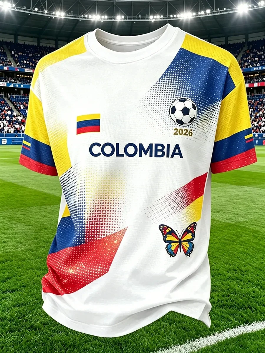 2026 New Colombia Football Jersey Yellow Print COLOMBIA Letter Graphic Quick Dry Sports Fan Unisex Short Sleeve Athletic Tops