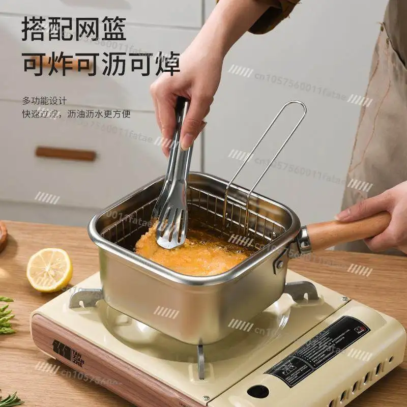 Stainless steel square fryer portable storage multi-function household hand strap handle