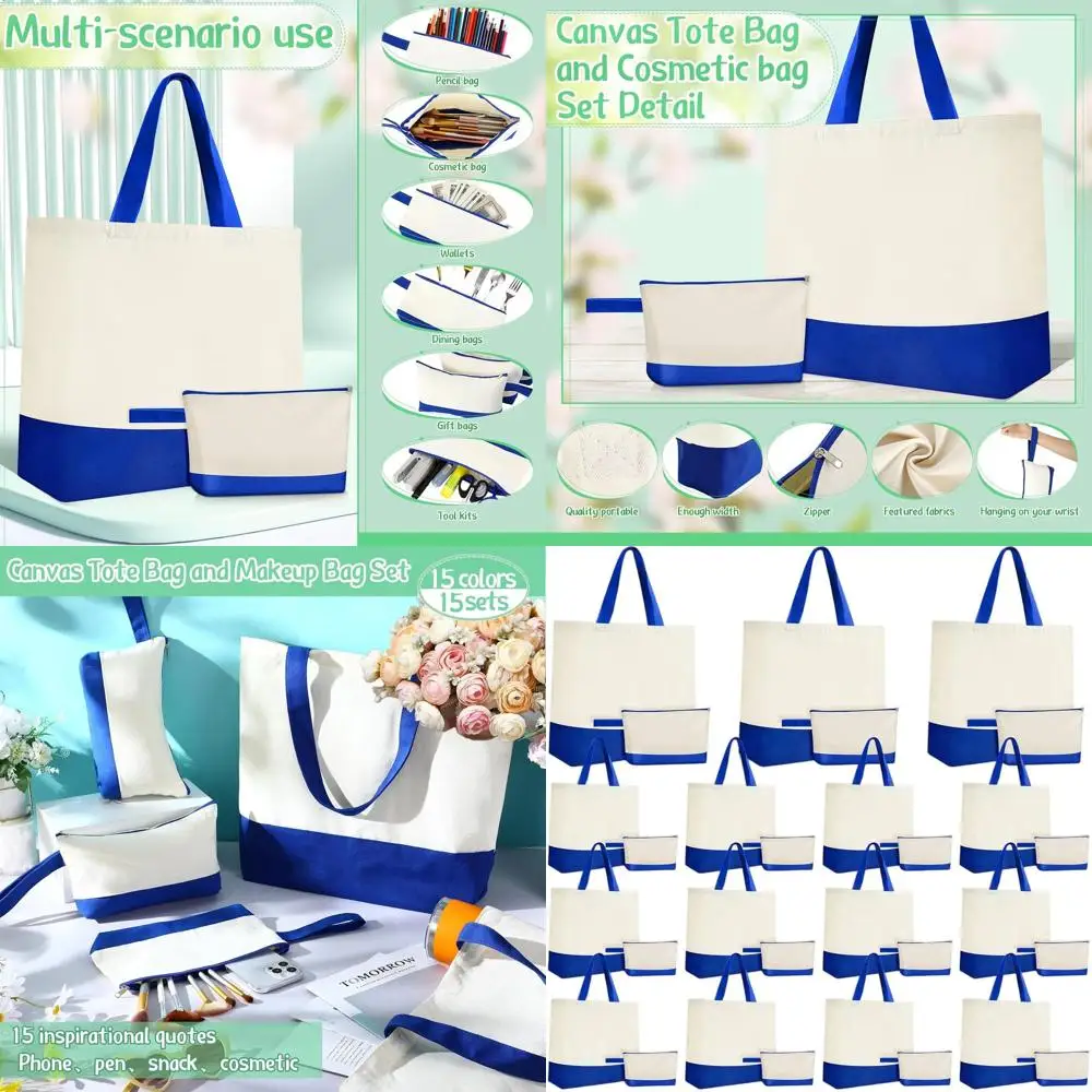 

Набор из 30 холщовых сумок-тоутов на молнии, 18,5 дюймов, многоразовые хлопковые сумки для покупок и рукоделия, темно-синие