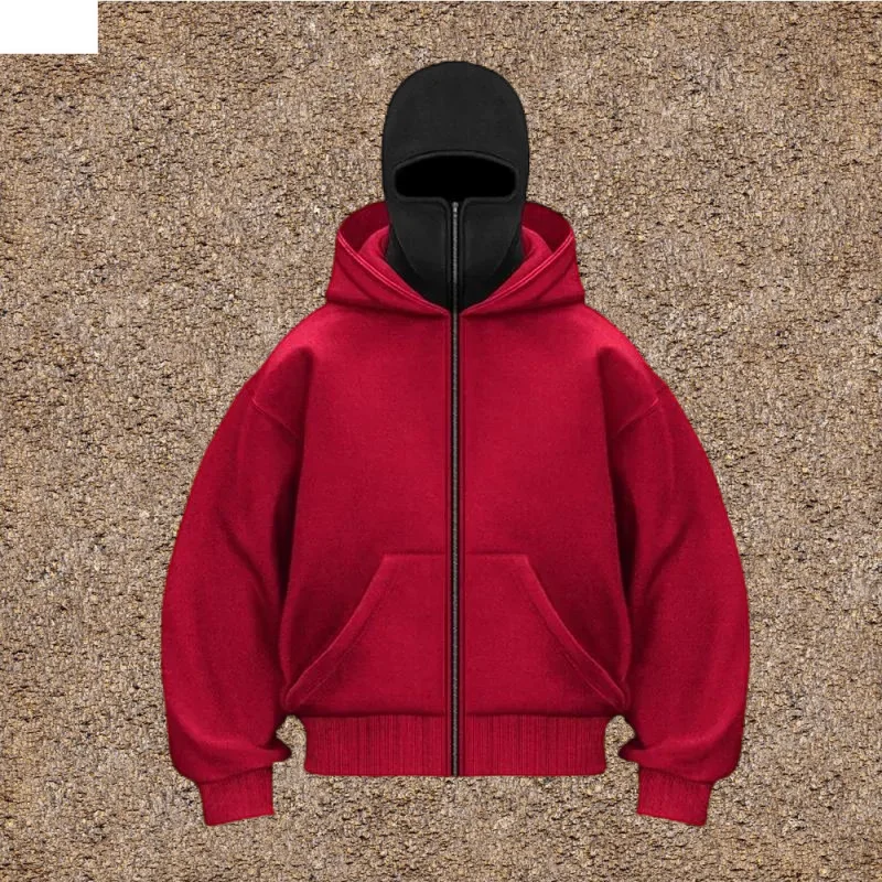 Y2k Winter Splicing Retro Double-hooded Ninja Design Hoodie 2025 New American Couple Windproof Y2k Jacket Men Clothing