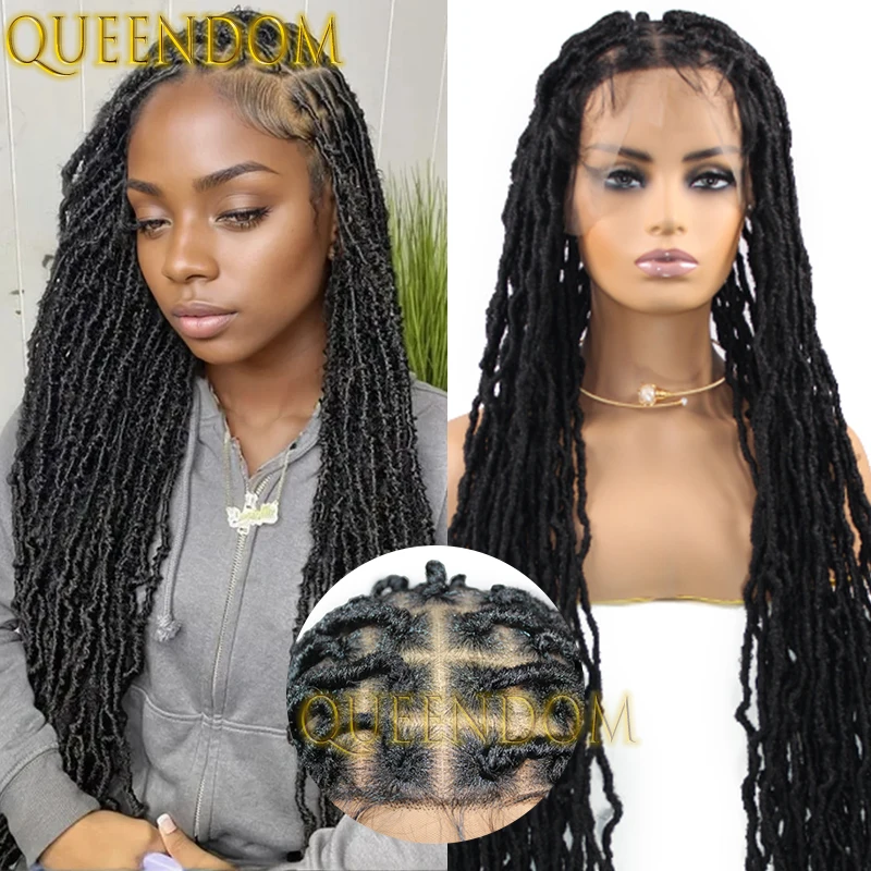 40'' Synthetic Box Braid Wig Distressed Crochet Passion Twist Braids Goddess Wig Full Lace Butterfly Locs Pre Looped Braided Wig