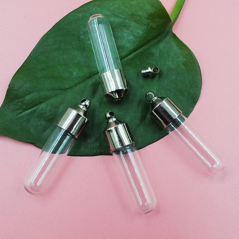 

100PCS 8x30mm Glass Vial Wishing Bottle Pendant DIY Jewellery Openable Screw Cap Steel Chain Lucky Charm Perfume Jars