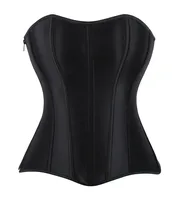 Corsés Bustiers para mujer Overbust Corset Top Corselet Sexy satén con cordones cremallera Corsetto Shaper gótico Korsett negro