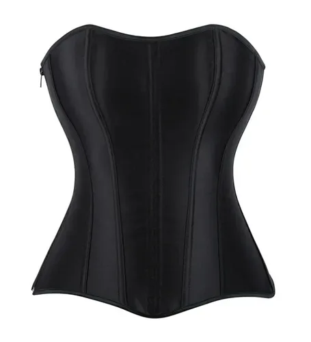 Corsés Bustiers para mujer Overbust Corset Top Corselet Sexy satén con cordones cremallera Corsetto Shaper gótico Korsett negro