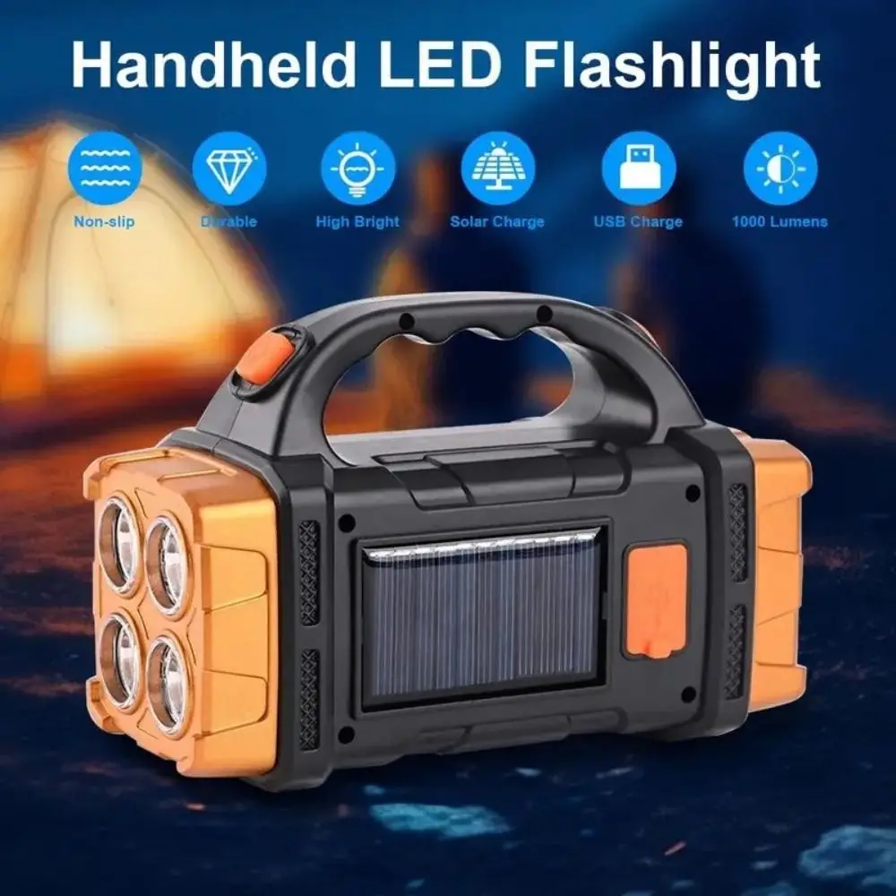 USB/Solar-Powered COB Searchlight High Power Waterproof Solar Emergency Light 4 Gear Dual Light Source Led Flashlight