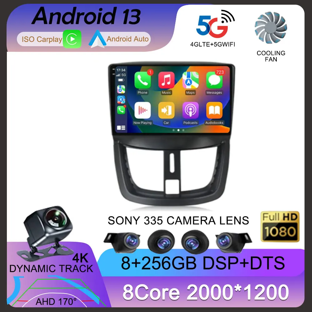 Android 13 carplay rádio do carro automático para peugeot 207 cc 207cc 2006-2015 reprodutor de vídeo multimídia estéreo gps unidade principal 2din 2 din dvd