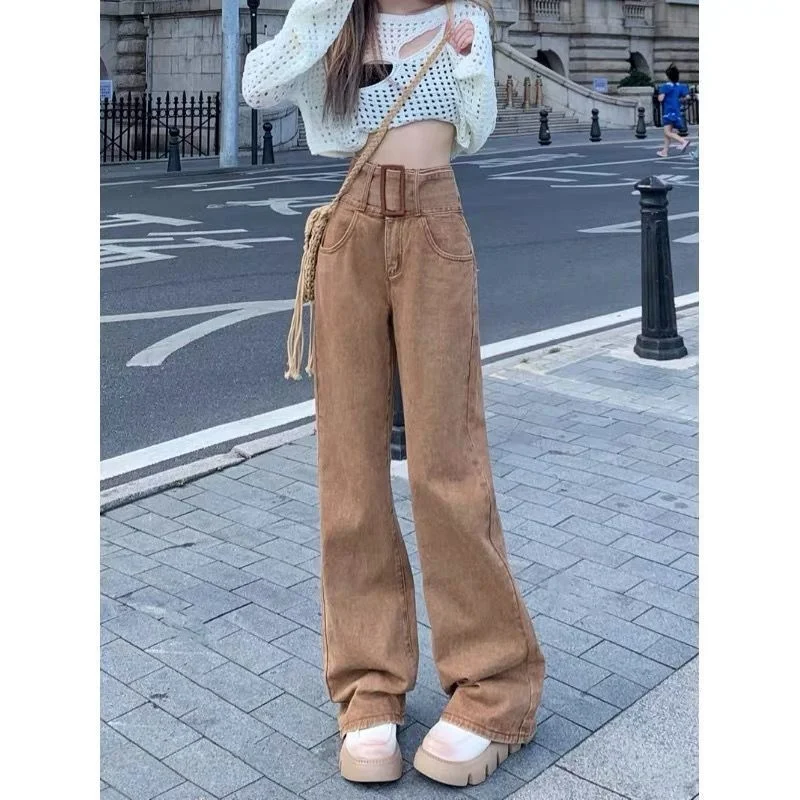 

Brown Jeans Women's 2023 Size High Waist Loose Leg Pants Korean Fashion Pantalon Women Clothing Pants Baggy Jeans