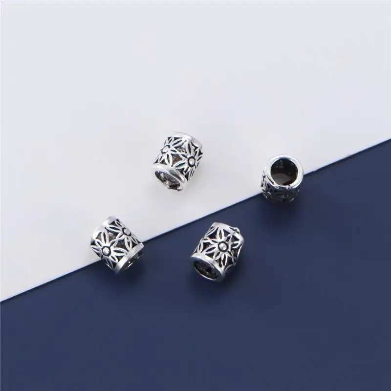 1pc 100% 925 Sterling Silver Hollow Cylinder Flower Bucket Spacer Beads 6x5mm Big Hole Silver Bracelets Beads DIY Jewelry Crafts