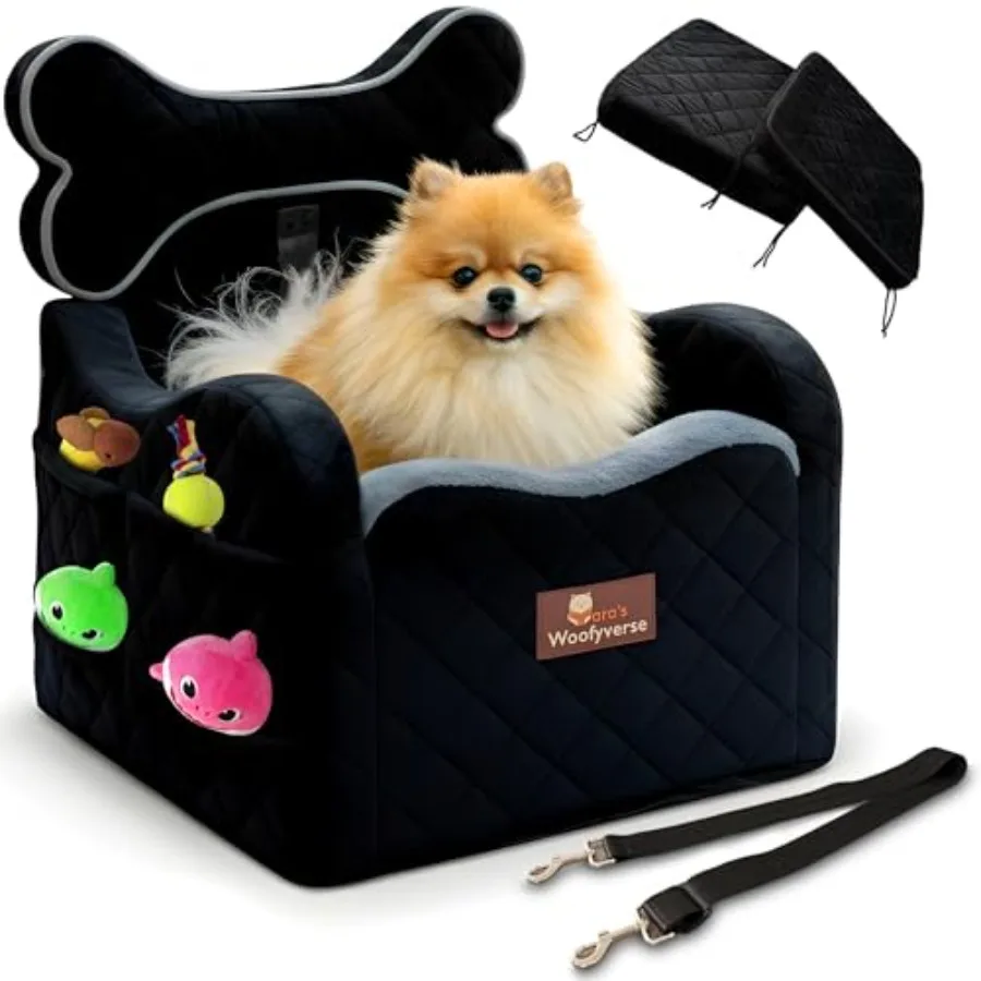 

Автомобильное кресло-бустер Yaras Woofyverse для собак мелких и средних пород с регулируемыми подушками, меховой подкладкой на подголовнике и 6 карманами для хранения