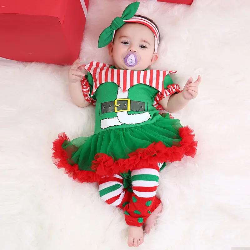 Baby Girl Clothes Christmas Newborn Princess Party Dresses Infant Toddler Print Birthday Short Sleeve Costume 0-24M Baby Dresses