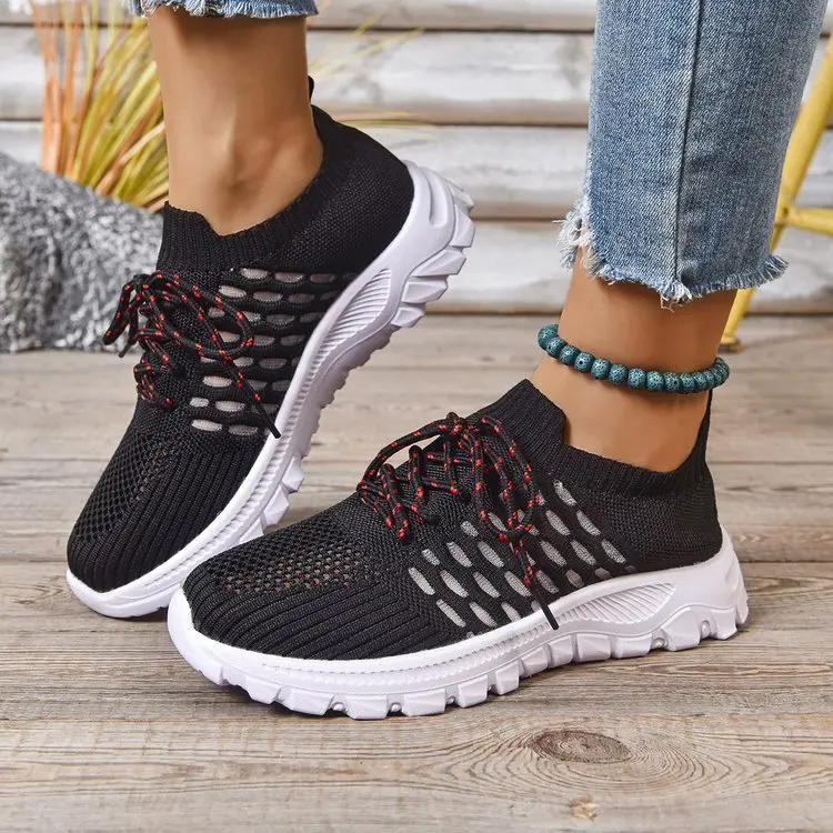 Plus Size 44 Mesh Sneakers for Women Autumn New Breathable Knitted Comfortable Casual Lace-up Running Shoes Zapatos De Mujer