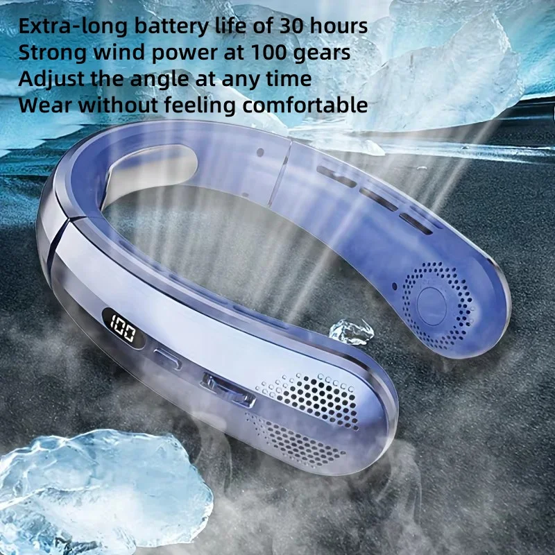 Ventilatore da collo portatile Ventilatore ricaricabile da 5000 mAh Mini ventilatore elettrico silenzioso da esterno a 3 velocità per campeggio domestico all'aperto