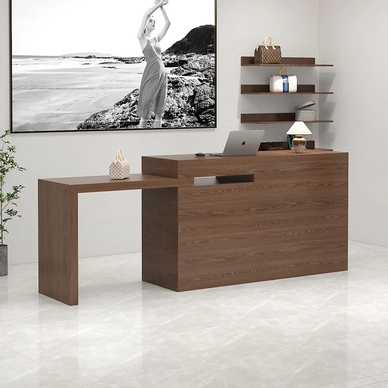 

Wood Computer Reception Desks Shop Counter Elegant Cashier Reception Desks Shelves Standing Comptoir Magasin Workshop Furniture
