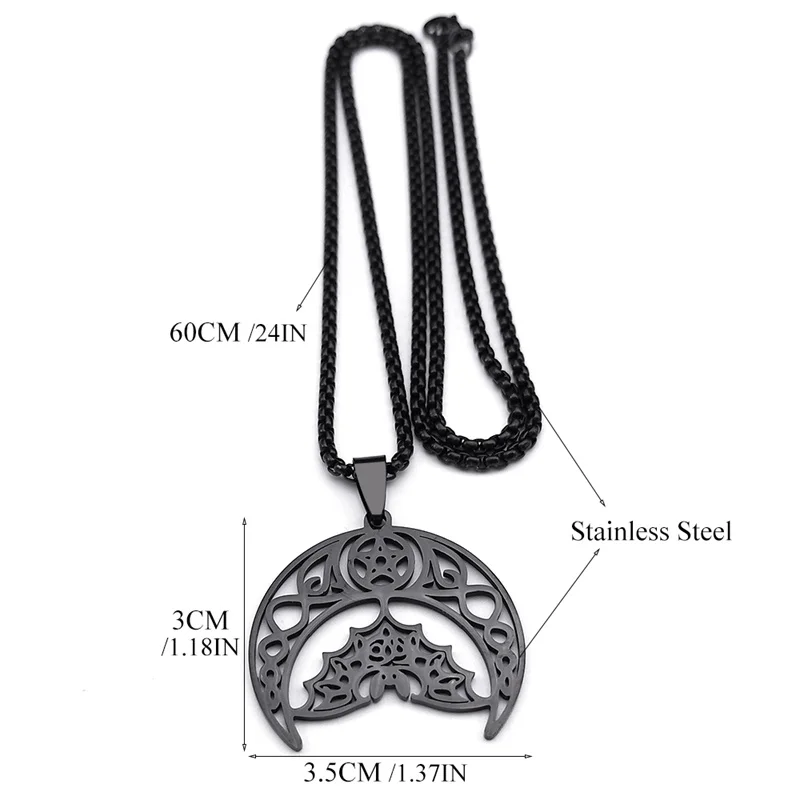 Gothic Bat Pentagram Moon Necklace for Women Men Stainless Steel Black Color Witch Crescent Chain Jewelry collar hombre N9742S06