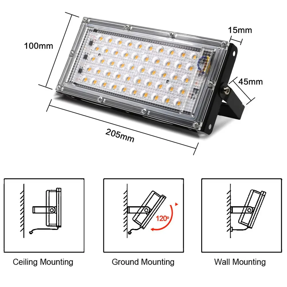 50W Waterproof LED Floodlight Bulb AC110V/220V Cold/Warm White Lamp Flood Light Spotlight Outdoor Lights Street Garden Square