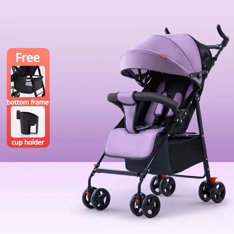 Baby Lightweight Stroller Storage Basket Foldable Infant Strolling Cart with Canopy 360° Universal Wheels Adjustable Backrest