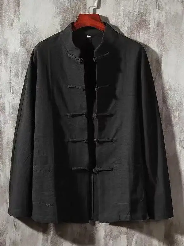 New Chinese Style Men's Long Sleeve Cotton Linen Shirt Summer Thin Loose Handsome Style Shirt Coat Travel Casual Fashion