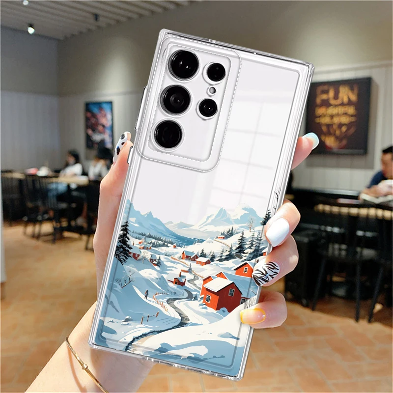 เคสโทรศัพท์น่ารักลายหิมะฤดูหนาว สุขสันต์วันคริสต์มาส สวยงาม นุ่ม สำหรับ Samsung Galaxy Note 20 Ultra 10 S24 S21 S23 Ultra S20 Plus