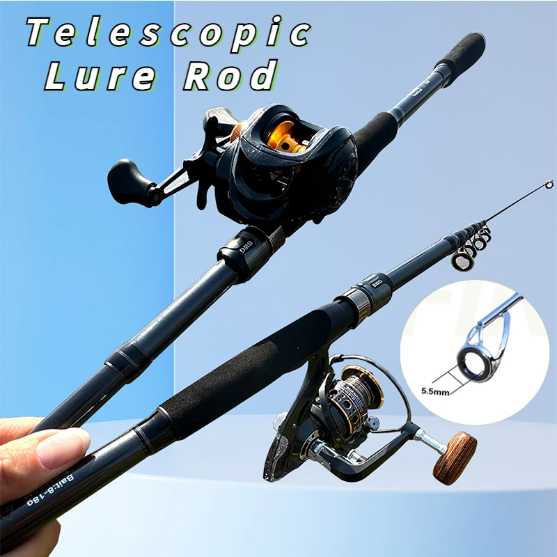 Rod+Reel Combo Telescopic Hard Lure Pole 1.8-3.0M Bait Weight 8g-18g Fast Action and 7.2:1/ 5.2:1 Gear Ratio Wheel for Bass Carp