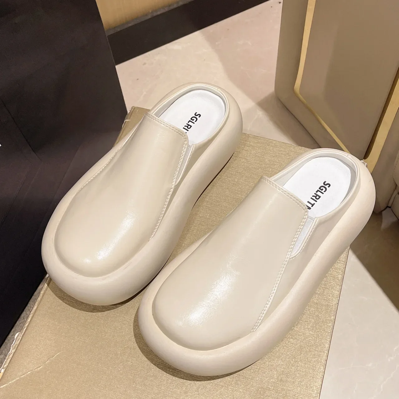 Women's New Genuine Leather Thick Bottom Slippers, Women's Retro High Heels Thick Bottom Sandals, Mom Sandals, Zapatos De Mujer