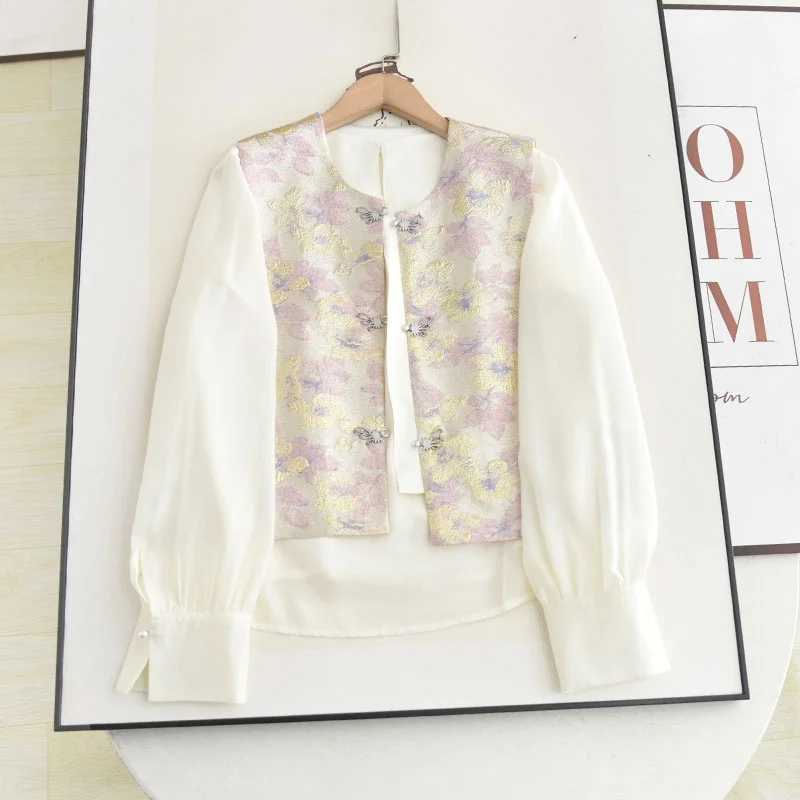 Lang Simple redondo Ne Long Sve irt chino Sle Button Bal chaleco conjunto de dos piezas Ele mat Faion mujer...