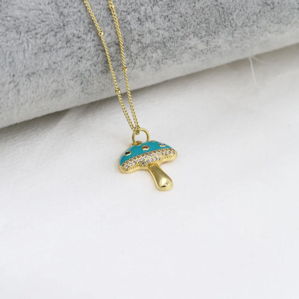 2024 Retro Versatile Copper Rainbow Zircon 6-Color Mushroom Pendant Necklace Men Women Bohemian Style Jewelry
