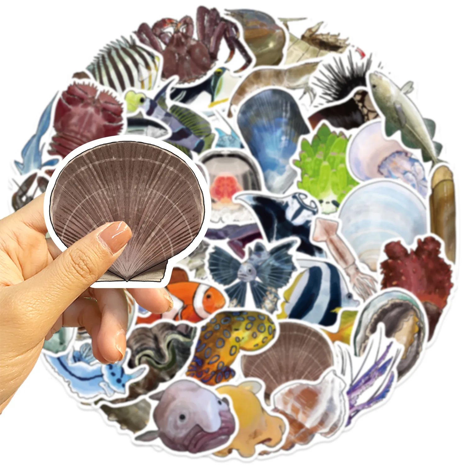 50PCS Funny Marine Life Cartoon Stickers Fish Shrimp Shell Animal Graffiti Decoration DIY Toys Fridge Laptop Guitar Bike Decals