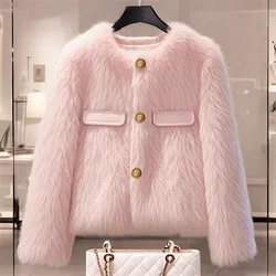 Imitation Fox Fur Coat For Women Spring And Autumn Winter Thickened Short Lamb Wool Coat For Thickening Plush Women Outwear Pink