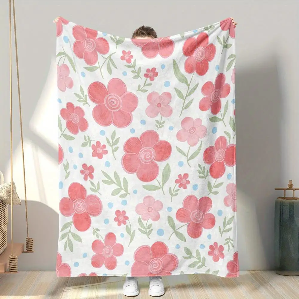 

Pink Flower Pattern Throw Blanket Cute Floral Design for Cozy Bedroom Decor KidsRoomStyle Gift for Her