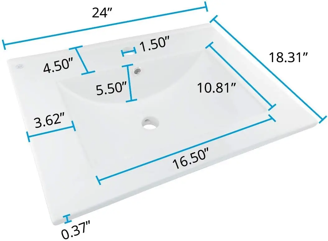 Luke Bathroom Sink 24 in. White Porcelain Drop in Sink with Center Faucet Hole Pack of 2 DURABLE AND WELL BUILT