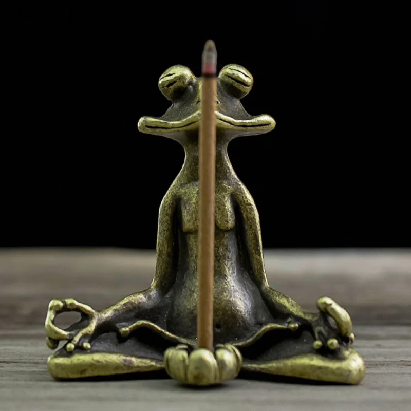 1PC Retro Copperware Incense Socket Zen Frog Ornaments Solid Pure Copper Frog Tea Pet Incense Holder Ornaments〔Nest〕