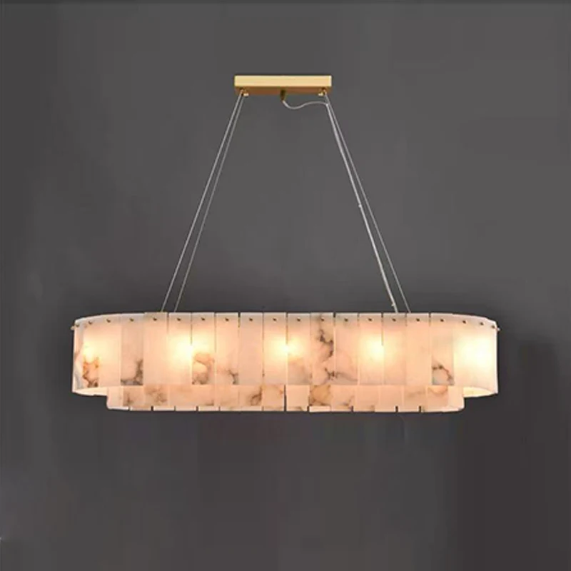 Modern Nordic American French Style Marble Chandelier Adjustable Brass Round Customizable Pendant Lamp Ceiling Luster