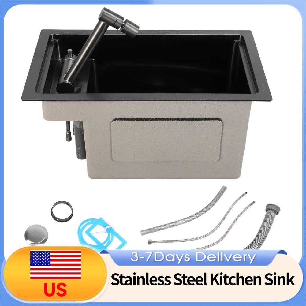 

Stainless Steel Small Undermount Kitchen Sink Single Bowl with Faucet Multi Layer Drain System for Outdoor Camper Bar Kitchen