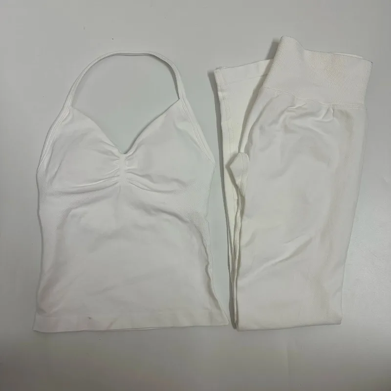 2 قطعة اليوغا مجموعة السيدات الصالة الرياضية التدريب طماق و الرقبة تانك اليوغا اللياقة البدنية سلس مجموعة بيلاتيس الملابس تجريب ملابس رياضية