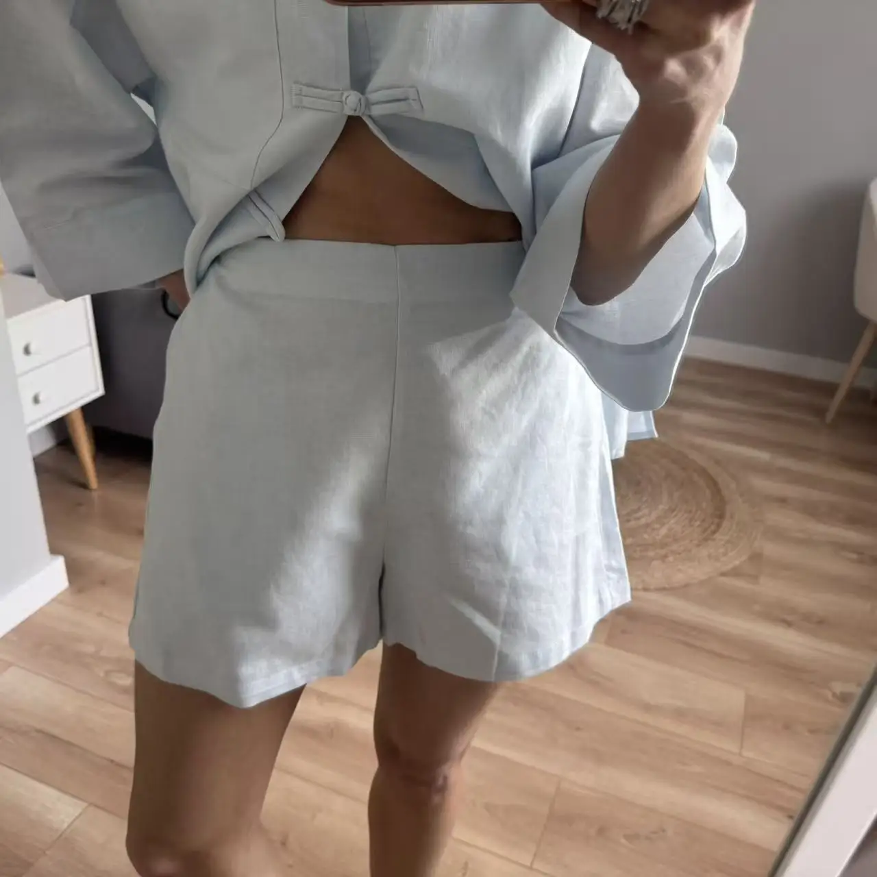 Women's Chinese Style Button-Up Shirt and Shorts Set