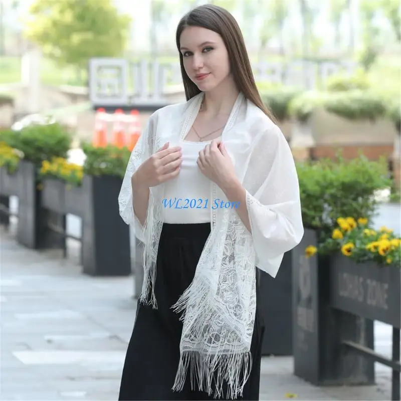 شال نسائي خفيف الوزن G5GC مزين بشراشيب للعروس في الصيف وحفلات الزفاف وحفلات التخرج #4