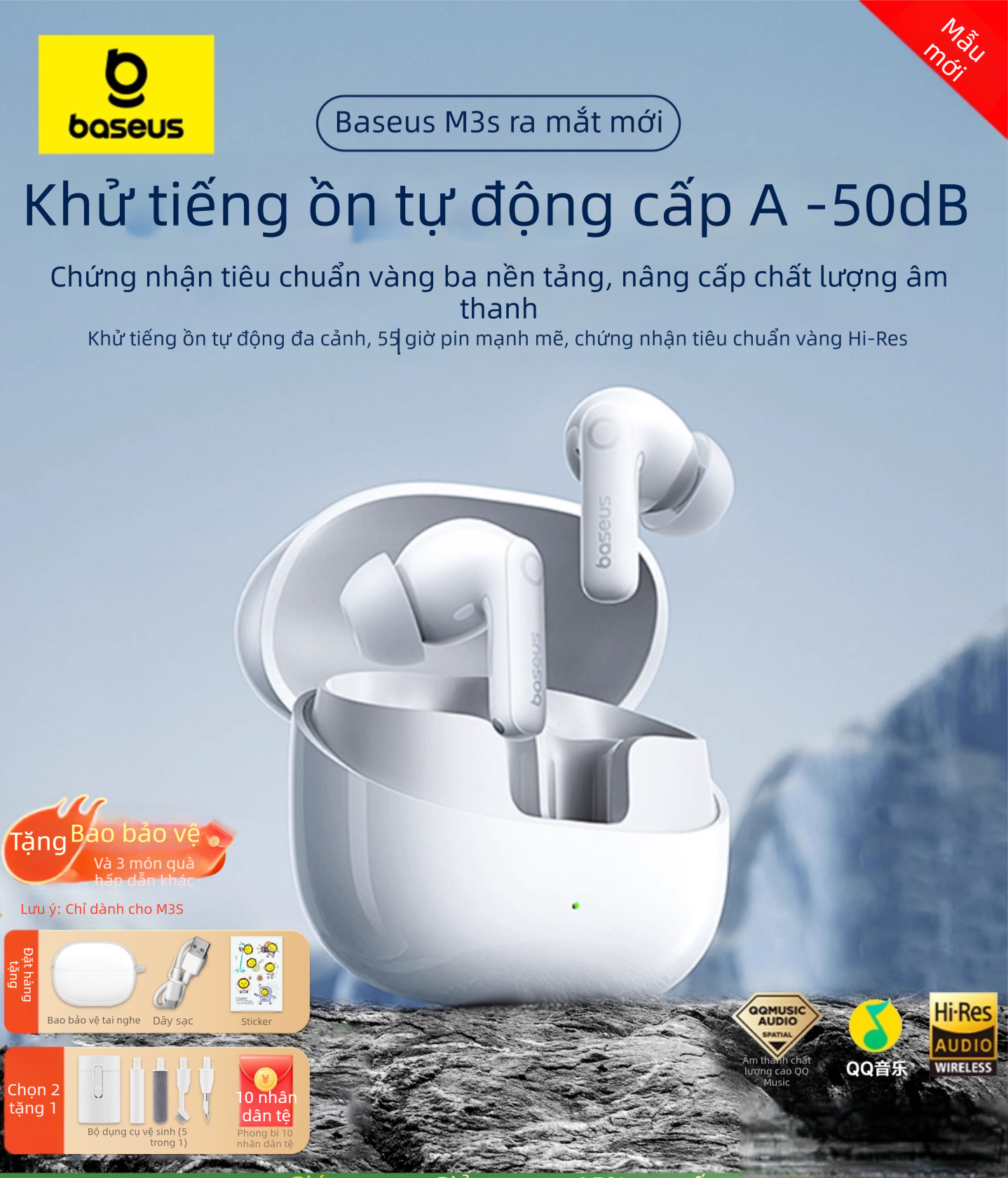 BASEUS | Tai Nghe Bluetooth Không Dây Trong Tai Hủy Tiếng Ồn Pin Dài Đời Chất Lượng Cao