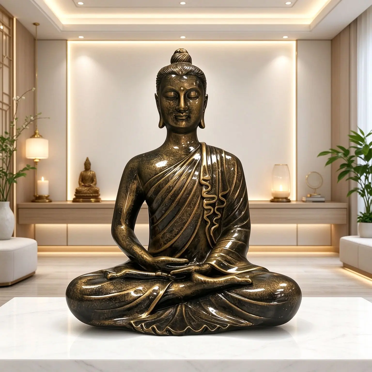 Buddha Statue Resin Zen Meditation Seated Figurine Sculpture for Home Living Room Decor, Temple Decoration, Buddhist Ornament - view 4