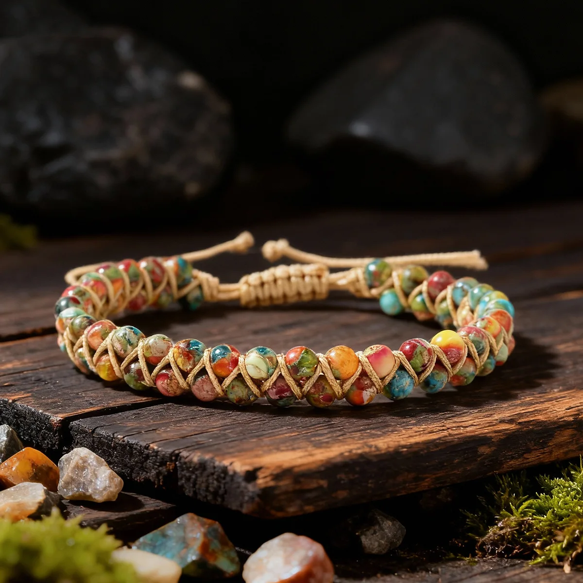 Bohemian Naturstein Armband Für Frauen Geflochtenen Seil Kaiser Stein Perlen Einstellbare Armreif Weibliche Mode-Schmuck Geschenk
