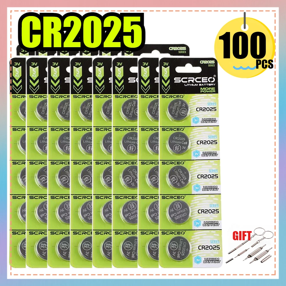 100PCS CR2025 Lithium Button Battery CR 2025 DL2025 BR2025 5003LC LM2025 3V Coin Cell Watch Batteries For Toys Clock Computer