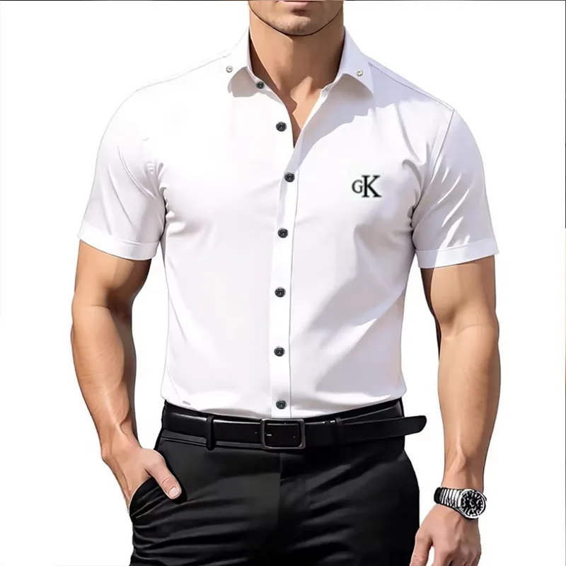 Men's Slim Fit Solid Color Short Sleeve Business Casual Shirt Button down Wrinkle Resistant Blouse 3 Colors S-XXL