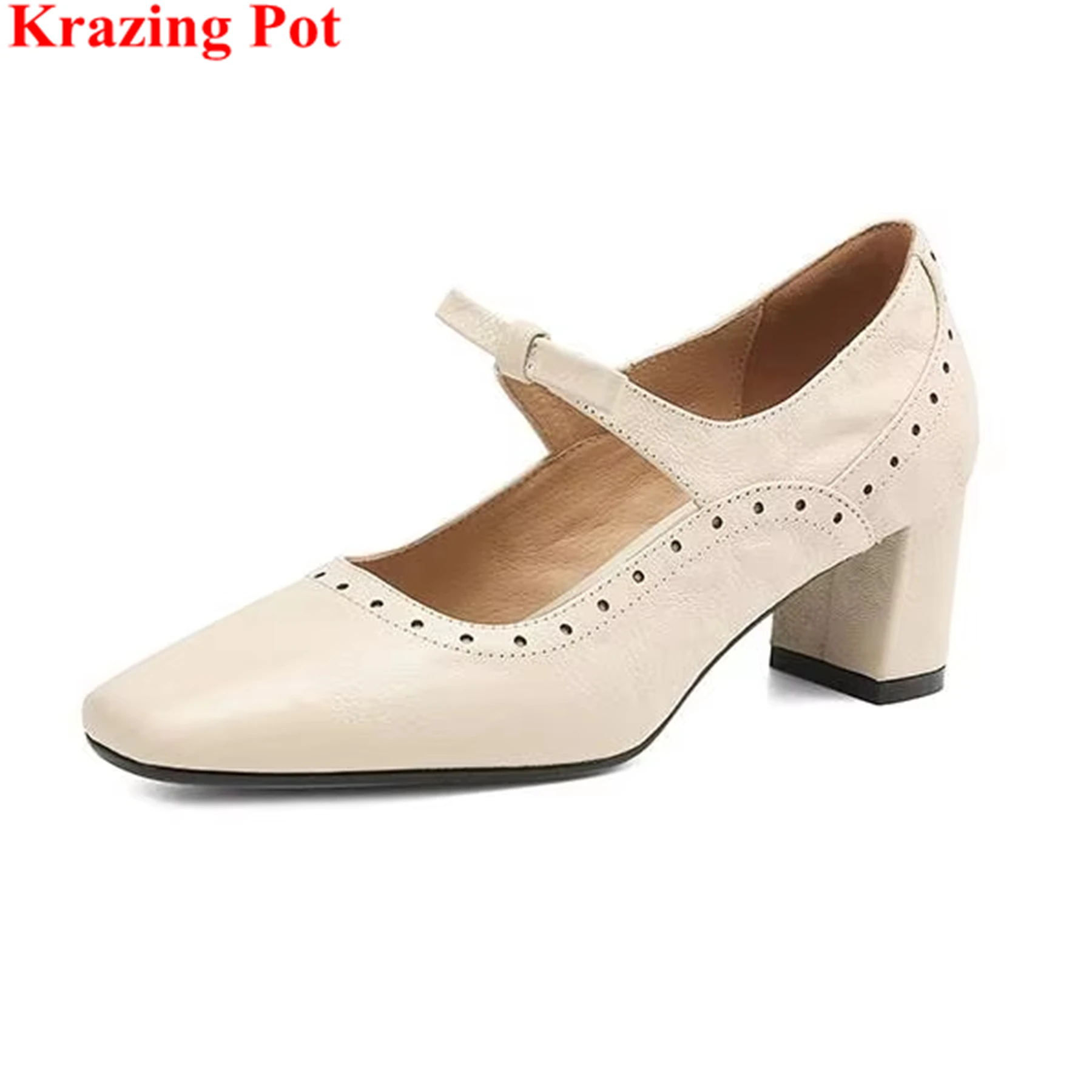 

Krazing Pot из овчины с квадратным носком на массивном каблуке, уличная одежда, летние женские шикарные туфли Мэри Джейн с узлом-бабочкой и резьбой