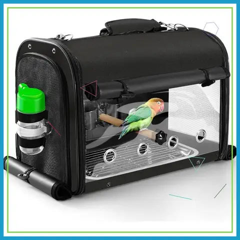 Lightweight Bird Travel Cage Backpack with Stand, Portable Transparent Breathable Carrier for Parrots and Pets, Black